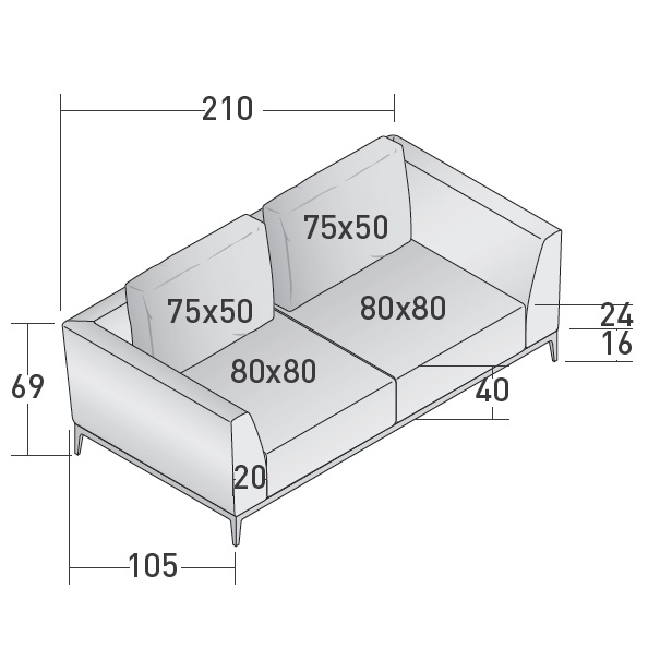 Olivier_ A_ 210 x 105 x H 69 cm