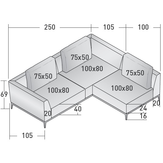 Olivier_ H_ 250 x 205 x H 69 cm