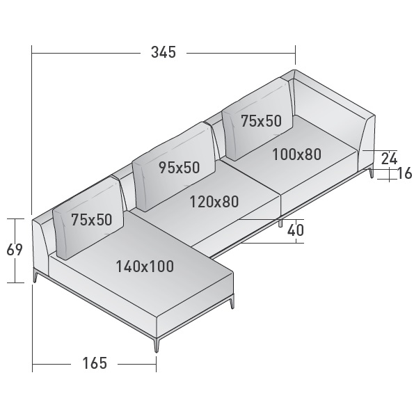 Olivier_ N_ 345 x 165 x H 69 cm
