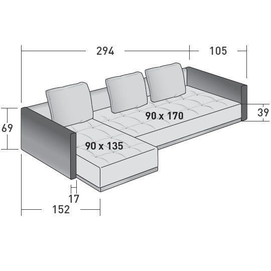 Doze Flat_ L_ 294 x 152 x H 69 cm