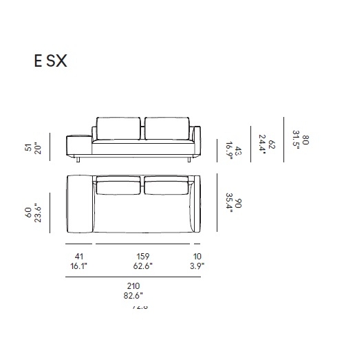 Billie_ E SX_ 210 x 90 x H 80 cm