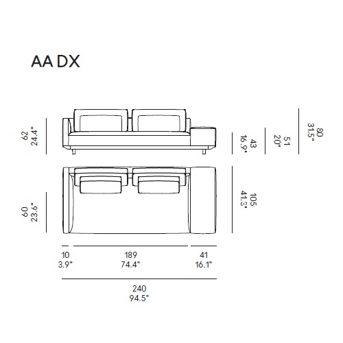 Billie_ AA DX_ 240 x 105 x H 80 cm