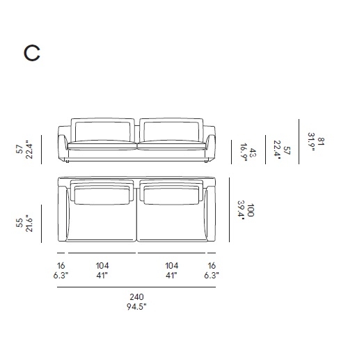 Ellington_ C_ 240 x 100 x H 81 cm