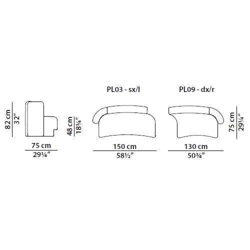 Clara_ 280 x 75 x H 82 cm (PL03 SX + PL09 DX)