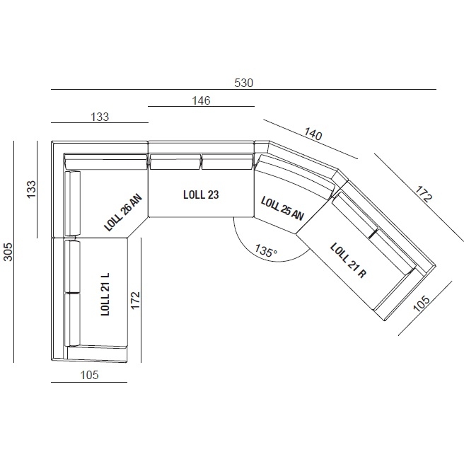 Loll 11_ 530 x 305 x H 78 cm