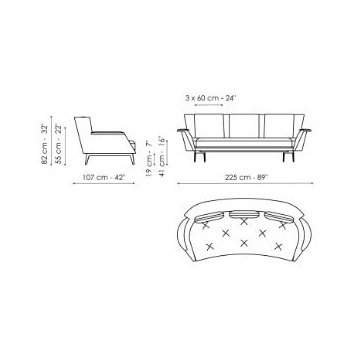 Lovy Hi_ 225 x 107 x H 82 cm (with 3 cushions)
