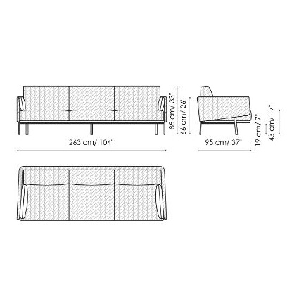 Structure Sofa Ego_ 3 seaters (263 x 95 x H 85 cm)