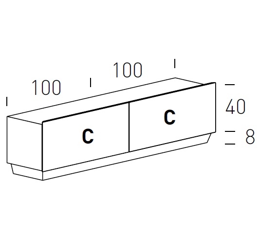Tosca_ 206 x H 52 cm (Tiroirs)