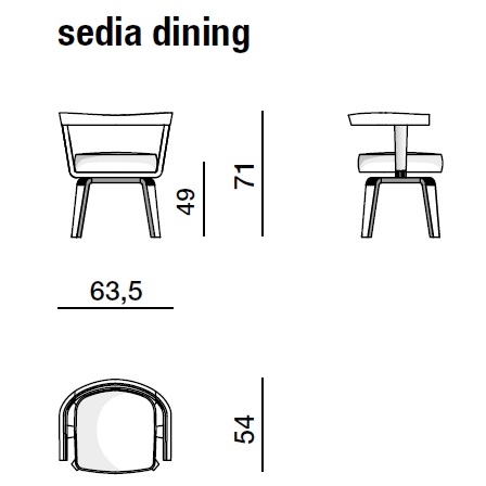 Porta Volta Dining_ 63.5 x 54 x H 71 cm