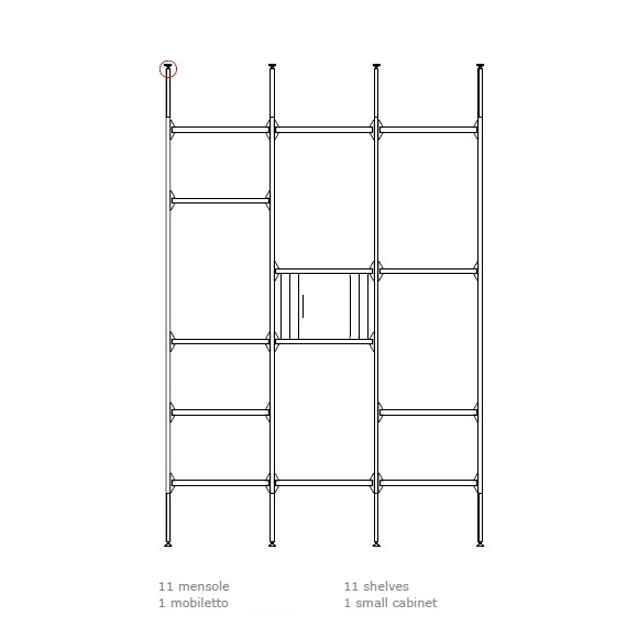 Libelle C_ Avec 4 montants & 1 petite armoire & 11 étagères