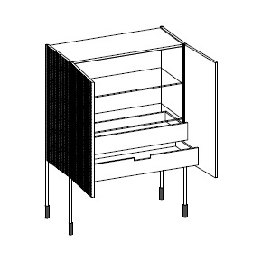 Spin_ 2 étagères en verre mobiles et 2 tiroirs internes
