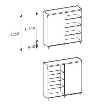 Flyer_ 160.4 x 46 x H 158 cm_ 1 anta scorrevole 4 vani a giorni e 3 ripiani vetro