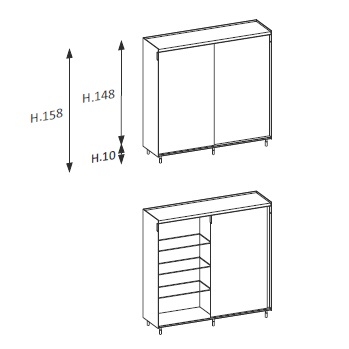 Flyer_ 160.4 x 46 x H 158 cm_ 2 ante scorrevoli 6 ripiani in vetro