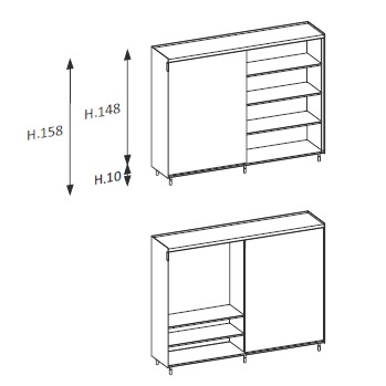 Flyer_ 200.4 x 46 x H 158 cm_ 1 anta scorrevole 4 vani a giorno e vano TV