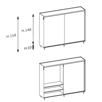 Flyer_ 200.4 x 46 x H 158 cm_ 2 ante scorrevoli  3 ripiani in vetro e vano TV