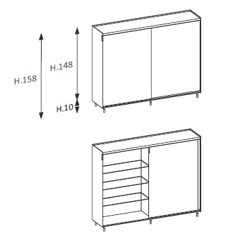 Flyer_ 200.4 x 46 x H 158 cm_ 2 ante scorrevoli  6 ripiani in vetro
