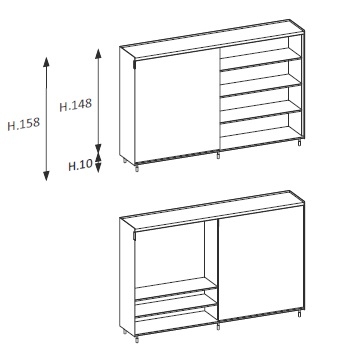 Flyer_ 240.4 x 46 x H 158 cm_ 1 anta scorrevole 4 vani a giorno e vano TV