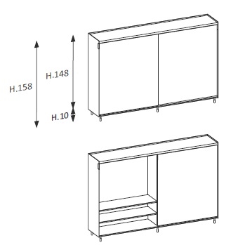 Flyer_ 240.4 x 46 x H 158 cm_ 2 ante scorrevoli 3 ripiani in vetro e vano TV