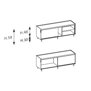 Buffet Flyer_ 160,4 x 46 x H 58 cm_ 1 porte coulissante 3 compartiments ouverts