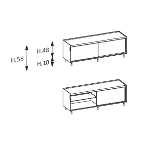 Buffet Flyer_ 160,4 x 46 x H 58 cm_ 2 portes coulissantes 1 étagère en verre