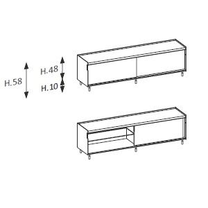 Buffet Flyer_ 200,4 x 46 x H 58 cm_ 2 portes coulissantes 1 étagère en verre