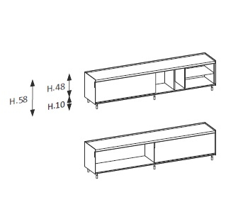 Buffet Flyer_ 240,4 x 46 x H 58 cm_ 1 porte coulissante 4 compartiments ouverts