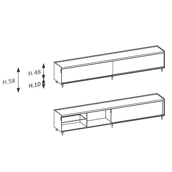 Buffet Flyer_ 300,4 x 46 x H 58 cm_ 2 portes coulissantes 2 étagères en verre