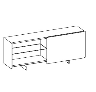 Show_ buffet_ 204,2 x 46 x H 80,6 cm_ 2 portes coplanaires 2 compartiments 2 étagères en verre