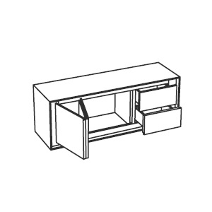 Buffet Privacy_ 139 x 55 x H 50 cm 2 portes coulissantes pliantes, 2 tiroirs, 2 compartiments intérieurs