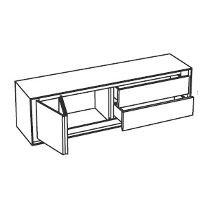 Buffet Privacy_ 180 x 55 x H 50 cm 2 portes coulissantes pliantes, 2 tiroirs 2 compartiments intérieurs