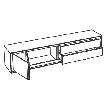 Buffet Privacy_ 240 x 45 x H 50 cm 2 portes pliantes coulissantes, 2 tiroirs, 2 compartiments intérieurs