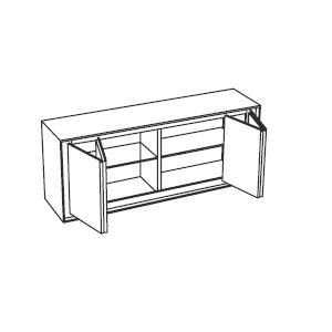Buffet Privacy_ 180 x 45 x H 70,3 cm 4 portes pliantes coulissantes, 2 compartiments intérieurs, 2 étagères