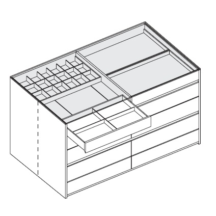 Island Up_ Modulo doppio con cassetti e top in vetro H 95 cm
