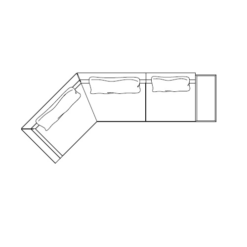 End element 45° + 137 element with low table RH_ L 387 x 182 x H 65 cm