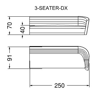 Granturismo arm DX_ 250 x 91 x H 70 cm